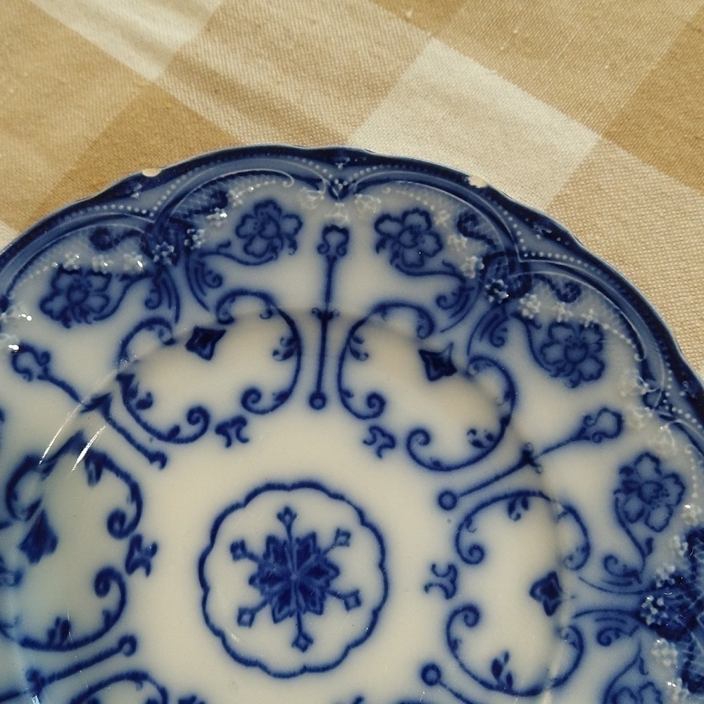 Antique flow blue salad dessert plate semi-porcelain Conway New Wharf   7 " - Picture 5 of 6
